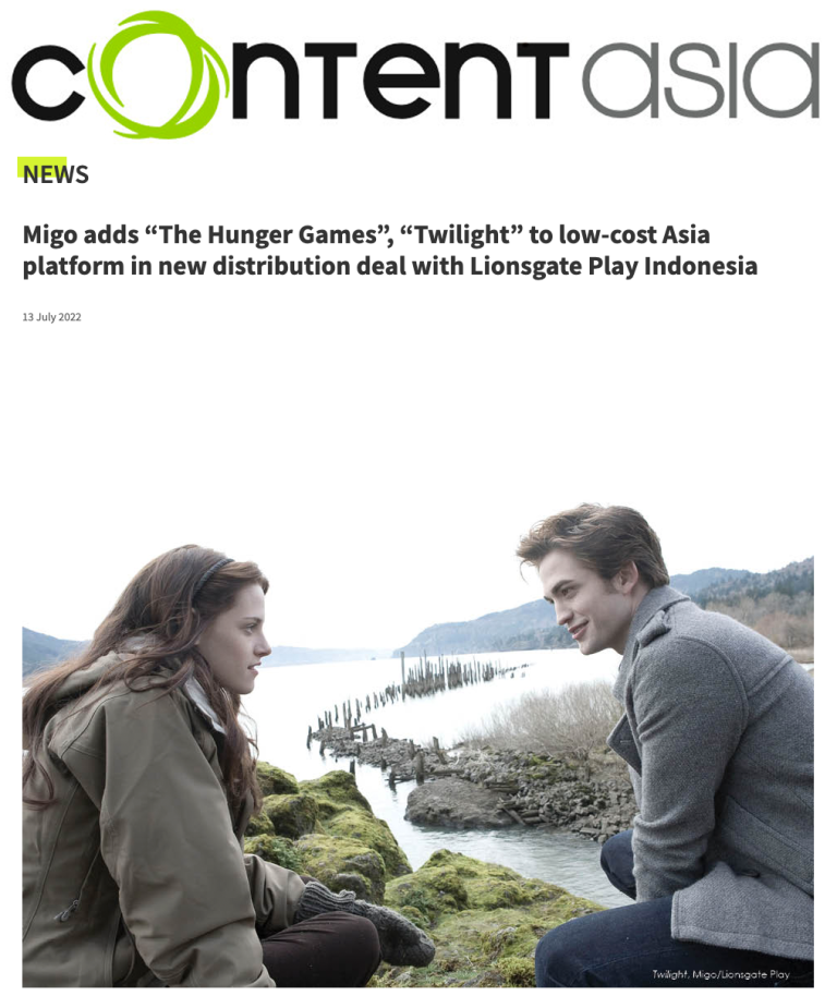 Migo adds “The Hunger Games”, “Twilight” to low-cost Asia platform in new distribution deal with Lionsgate Play Indonesia (ContentAsia)